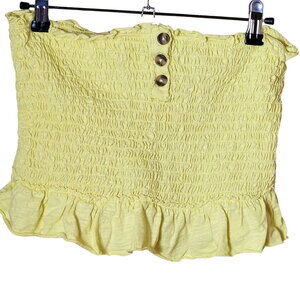 We the Free Free People Yellow Cropped Smocked Tube Top Womens Large